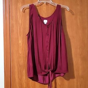 Burgundy, tie button down tank top. Size XXL